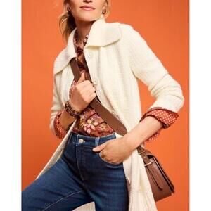 Talbots Petites Button Front Collared Cardigan Sweater‎ Cream Knit XL Petite